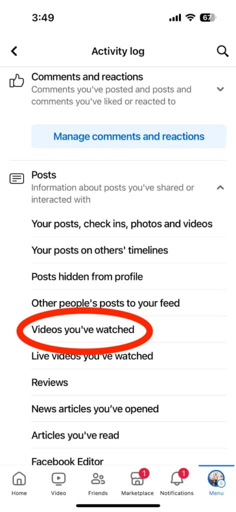 how to watch recently watched videos on facebook app